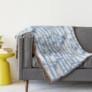 Elegante blaue Blüten gestreift Decke