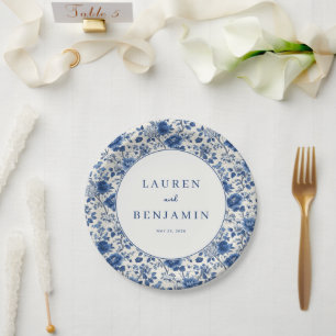 Elegante blaue Blüten Pappteller