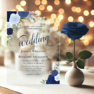 Elegante blaue Boho-Chic-Rosen Hochzeit Acryleinladungen