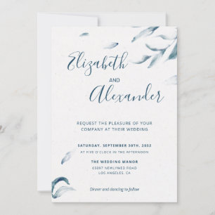 Elegante blaue botanische Aquarellfarben einfache  Einladung