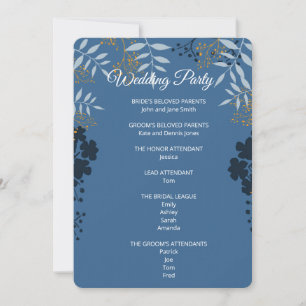 Elegante blaue botanische Zeremonie-Programmkarte Einladung