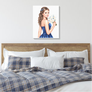 Elegante blaue Brautjungfer-Porträt-Illustration Leinwanddruck