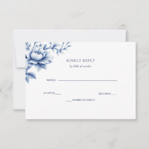 Elegante blaue Chinoiserie-Blumen-Botanical-Hochze RSVP Karte
