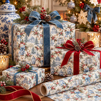 Elegante blaue Chinoiserie-Christmas-Ginger-Vase Geschenkpapier