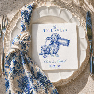 Elegante blaue Chinoiserie-Dachshund-Hochzeit Serviette