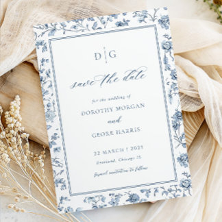 Elegante blaue Chinoiserie-Flat-Save-the-Date-Kart Save The Date