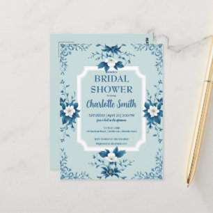 Elegante blaue Chinoiserie Floral Brautparty Postkarte