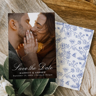 Elegante blaue Chinoiserie-Foto-Hochzeit Save The Date