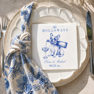 Elegante blaue Chinoiserie Französische Bulldogge  Serviette