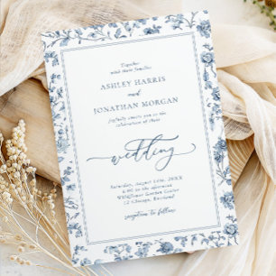 Elegante blaue Chinoiserie-Hochzeit Einladung
