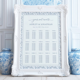 Elegante blaue Chinoiserie-Hochzeits-Sitzplan Poster