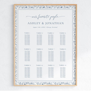 Elegante blaue Chinoiserie-Hochzeitssitzplan Poster