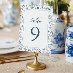 Elegante blaue Chinoiserie-Hochzeitstisch-Nummer Einladung