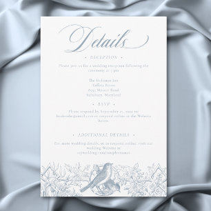 Elegante blaue Chinoiserie Natur & Vögel Hochzeit Begleitkarte