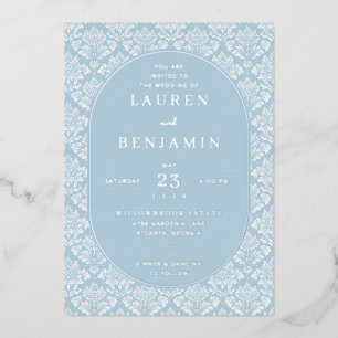 Elegante blaue Damast-Hochzeitseinladung Folieneinladung