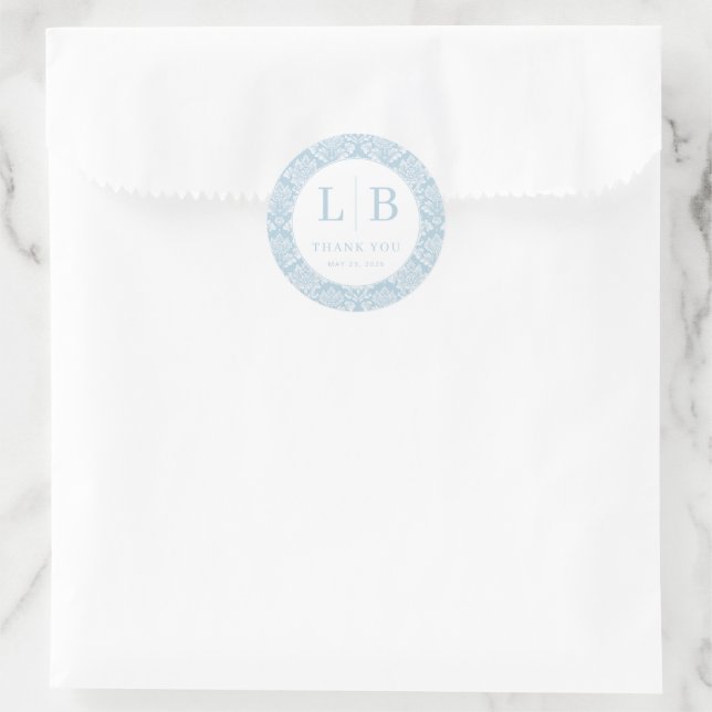 Elegante blaue Damastinitialen Runder Aufkleber (Tasche)