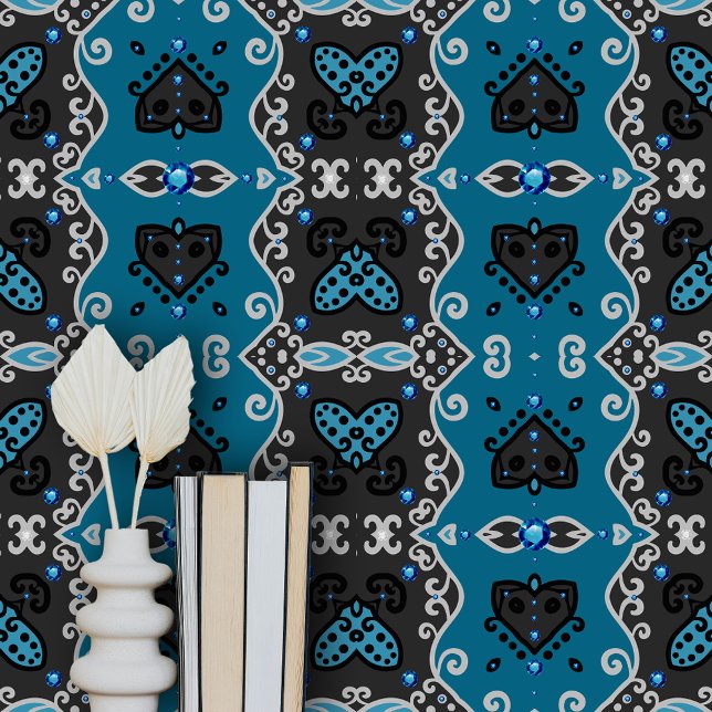 Elegante blaue Edelsteine auf Aquamarinem Grau Tapete (Von Creator hochgeladen)