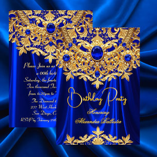 Elegante blaue Edelsteine Goldspitze Damast Geburt Einladung