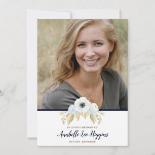 Elegante blaue Flora Beerdigung des Gedächtnisses Dankeskarte
