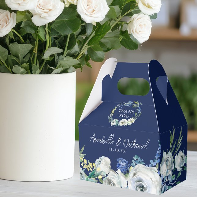 Elegante blaue Flora Moderne Winterhochzeit Geschenkschachtel (Von Creator hochgeladen)