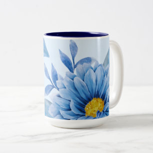 Elegante Blaue Flora Zweifarbige Tasse