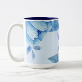 Elegante Blaue Flora Zweifarbige Tasse