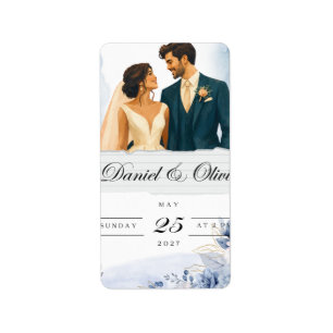 Elegante blaue Floral Save-the-Date-Karte Adressaufkleber
