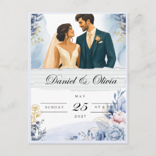 Elegante blaue Floral Save-the-Date-Karte   Postkarte