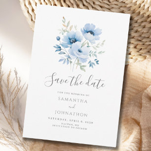Elegante blaue florale Aquarell-Hochzeit Save The Date