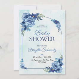 Elegante blaue florale Babyparty-Einladung Einladung
