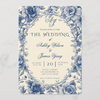 Elegante blaue florale botanische Hochzeitseinladu Einladung
