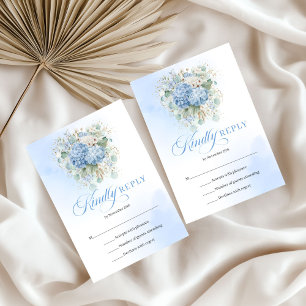 Elegante blaue florale goldene Hochzeits-RSVP-Kart RSVP Karte