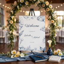 Elegante blaue florale handgezeichnete Mohn-Willko