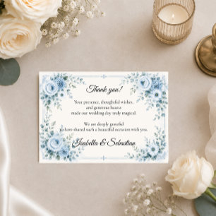 Elegante blaue florale Hochzeit Dankeskarte
