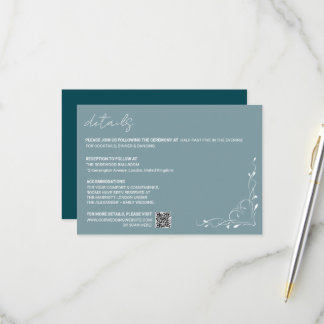 Elegante blaue florale Hochzeits-Details-Karte RSVP Karte