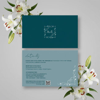Elegante blaue florale Hochzeits-Details-Karte RSVP Karte