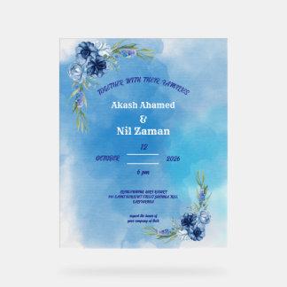 Elegante blaue florale Hochzeitseinladung Acrylschild