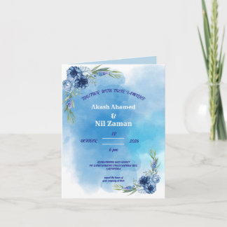 Elegante blaue florale Hochzeitseinladung Einladung