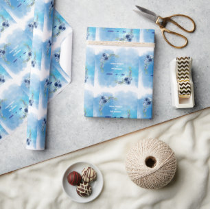 Elegante blaue florale Hochzeitseinladung Geschenkpapier