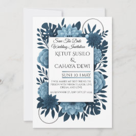 Elegante blaue florale Hochzeitseinladungsvorlage  Einladung