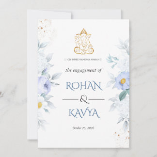 Elegante blaue florale indische Verlobungseinladun Einladung
