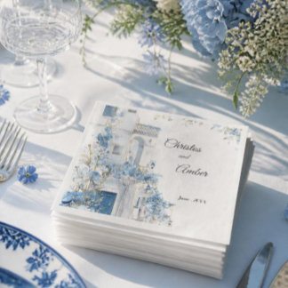Elegante blaue florale mediterrane Küstenhochzeit  Serviette