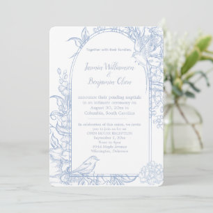 Elegante blaue florale Open-House-Hochzeitsfeier I Einladung