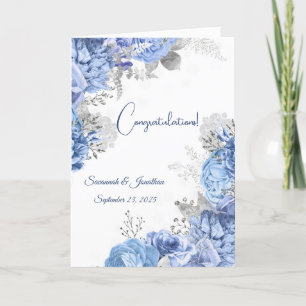 Elegante blaue florale personalisierte Hochzeit Karte
