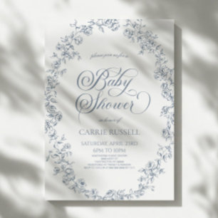 Elegante blaue florale Rosen Line Art Baby Shower Einladung