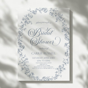 Elegante blaue florale Rosen Line Art Brautparty Einladung