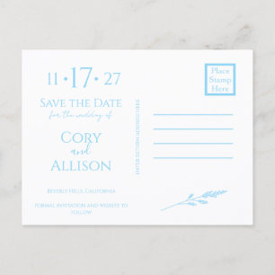 Elegante blaue florale Save-the-Date-Postkarte Einladungspostkarte