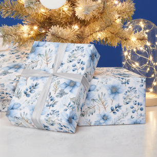 Elegante blaue Floralien in Aquarell Geschenkpapier