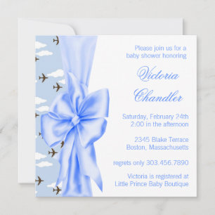 Elegante blaue Flugzeug-Baby- Boy-Shower Einladung