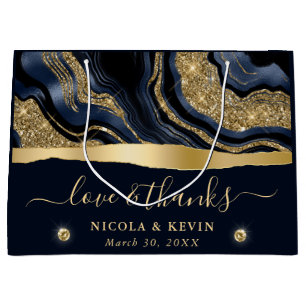 Elegante Blaue Folie und Gold Glitter-Achat-Hochze Große Geschenktüte